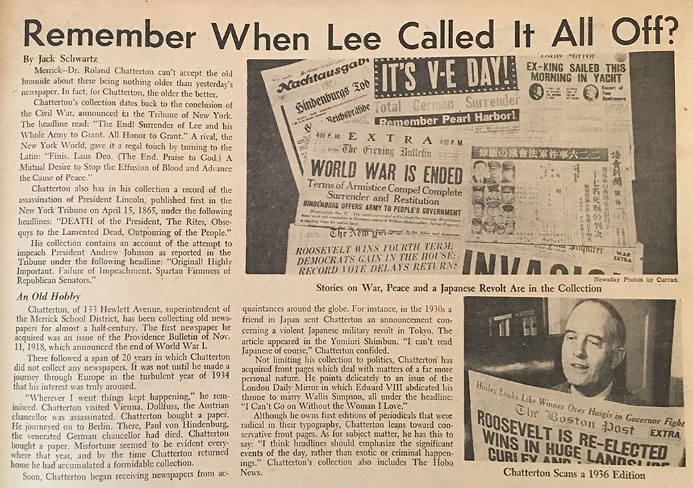 Newsday 1964 article about collection