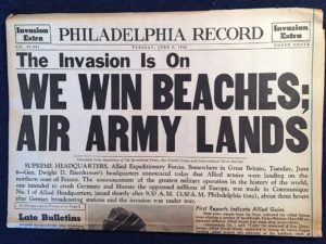 The Invasion Is On We Win Beaches headline from the Philadelphia Record 06/06/1944