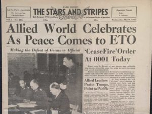Headline "Allied World Celebrates As Peace Comes to ETO" 05/09/1945