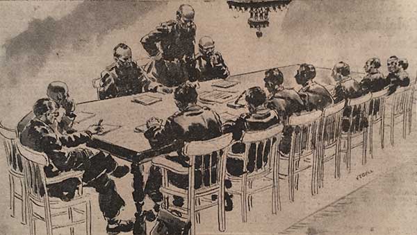 Drawing of Germany formally surrendering to the Allies