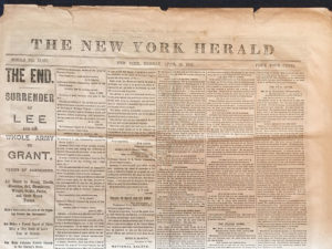 Surrender Of Lee New York Herald headline 04-10-1865