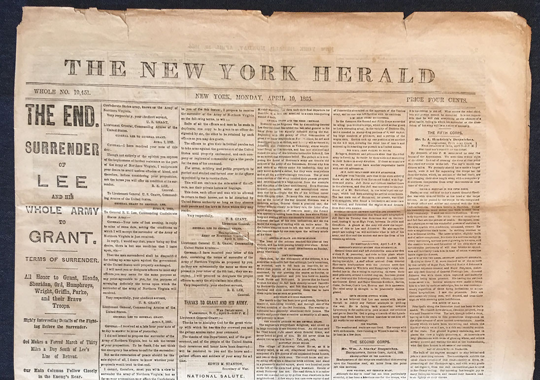 Surrender Of Lee New York Herald headline 04-10-1865