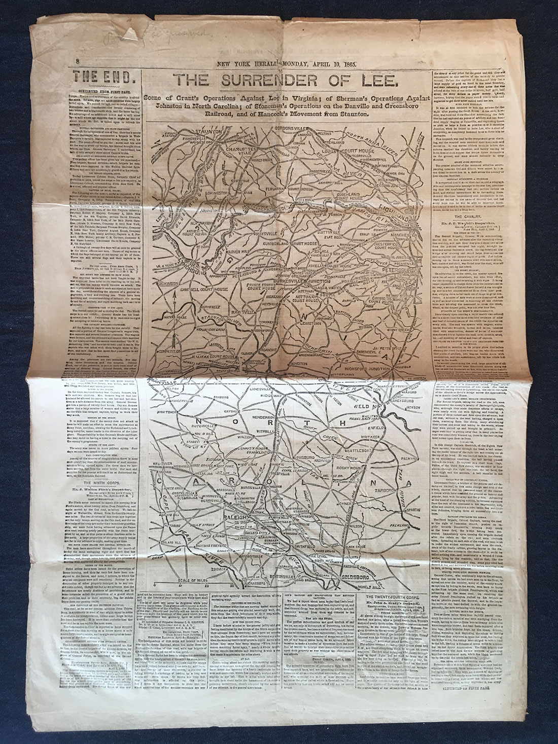 Map of fighting. Grant, Sherman and Stoneman's operations at the end of the civil war. 04-10-1865