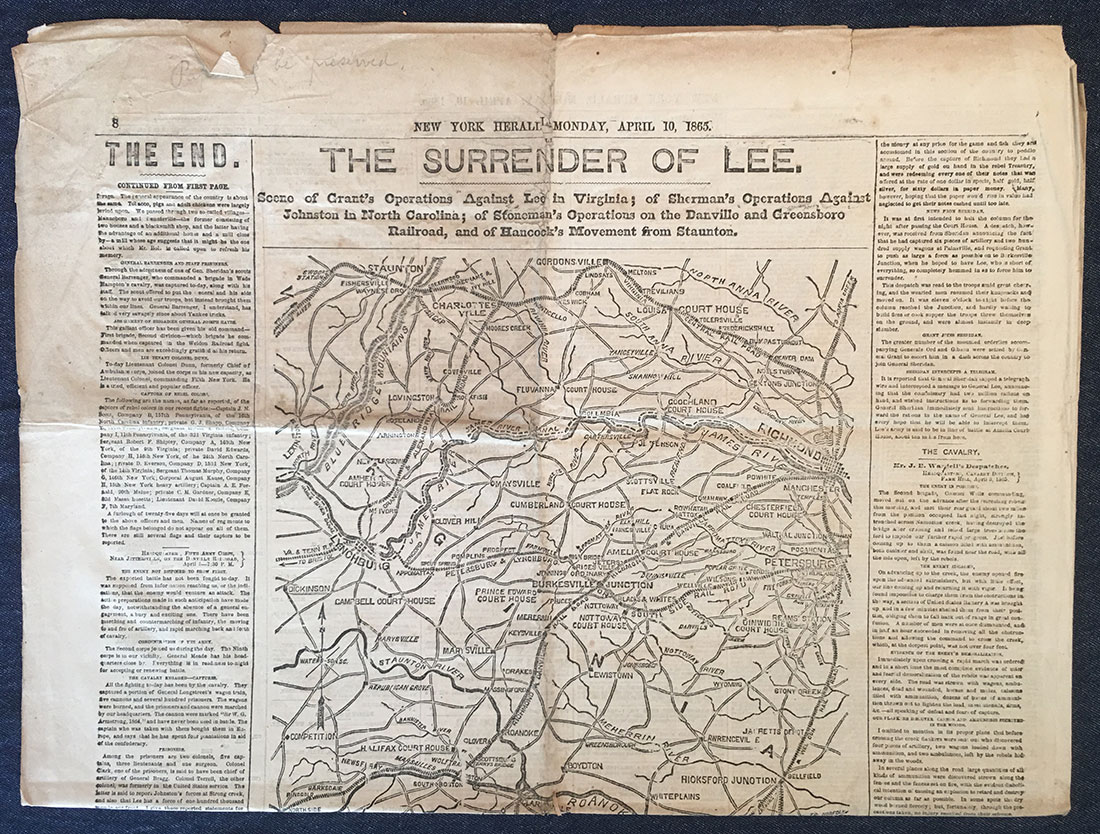 Top of map of fighting. Grant, Sherman and Stoneman's operations at the end of the civil war. 04-10-1865