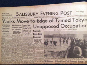 Yanks Move To Edge Of Tamed Tokyo headline from Salisbury Evening Post 08-31-1945