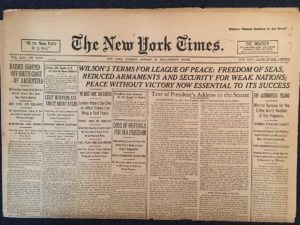 NYT headline "Wilson's Terms For League of Peace" from 01/23/1917