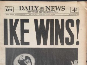 Ike Wins! headline from the New York Daily News, 11/05/52.