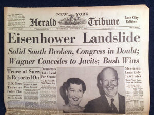Headline "Eisenhower Landslide" from the New York Herald Tribune 11/07/1956