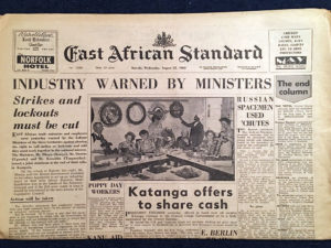 East African Standard newspaper headline 08-22-1962