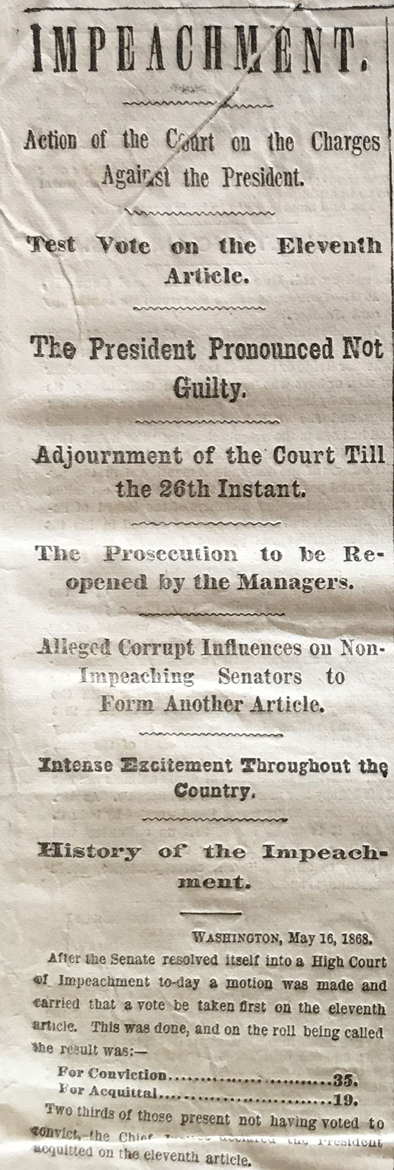 headline Impeachment Actions Of the Court Against The President New York Herald 05-07-1868