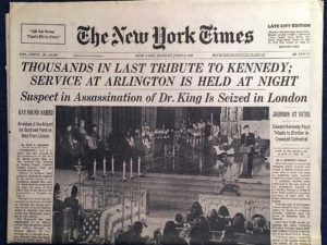 Headline "Thousands Pay Last Tribute To Kennedy" from the New York Times 06/09/1968