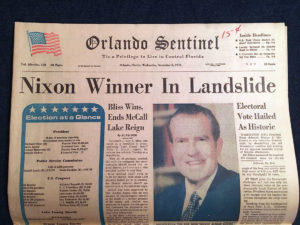 Nixon Winner In Landslide headline Orlando Sentinel 11/08/1972