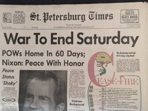 Headline War To End Saturday (Vietnam War Ends) from St Petersburg Times 01/24/1973