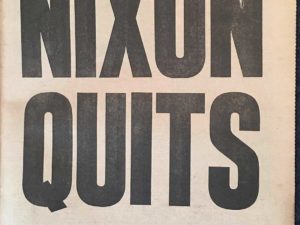 Headline "Nixon Quits" from the Daily News 08/09/1974