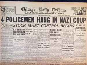 Headline "4 Policemen Hang In Nazi Coup" from the Chicago Daily Tribune, 08/14/1934