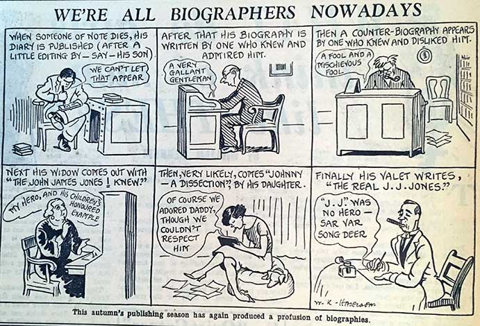 Funny cartoon about writing, publishing and biographies