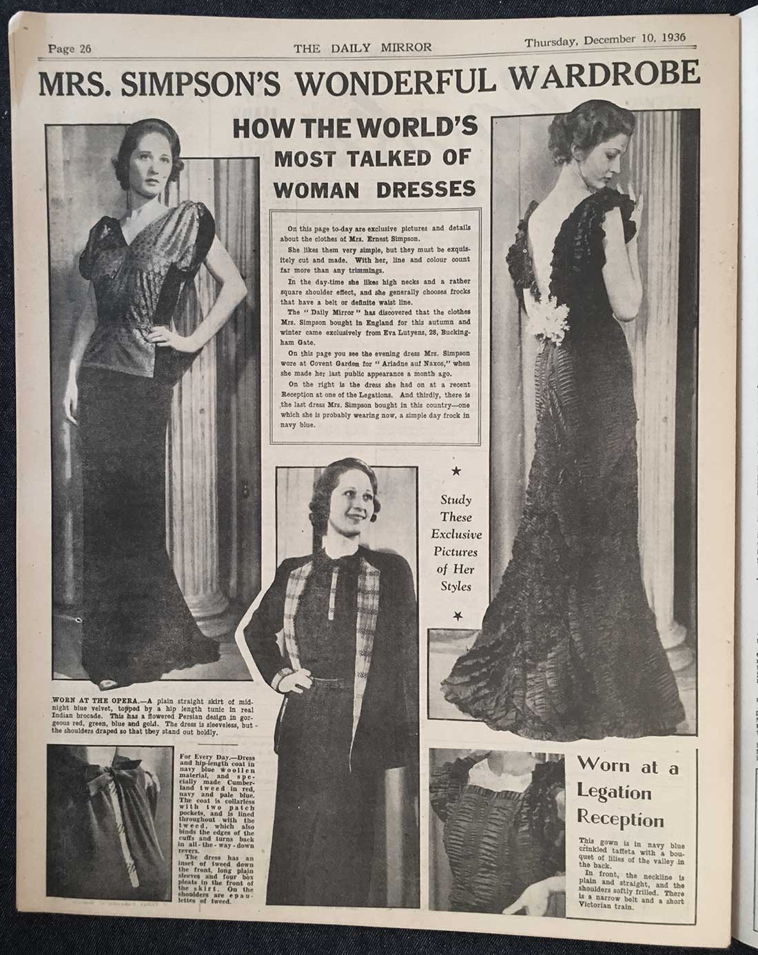 Wallis Simpson fashion pictures 11/10/1936