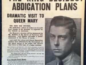 Headline The King Decides Abdication Plans from the Daily Mirror, 11/10/1936 about the abdication of King Edward
