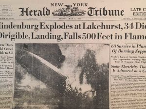 Hindenberg explodes newspaper headline 1937